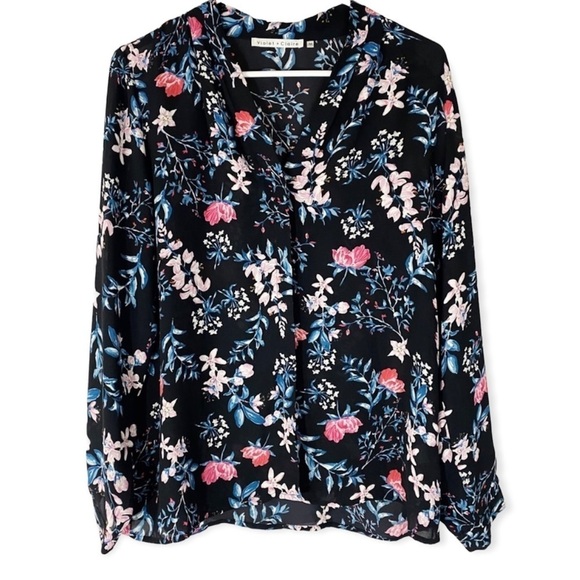 Violet + Claire Black Floral Blouse - Picture 1 of 5